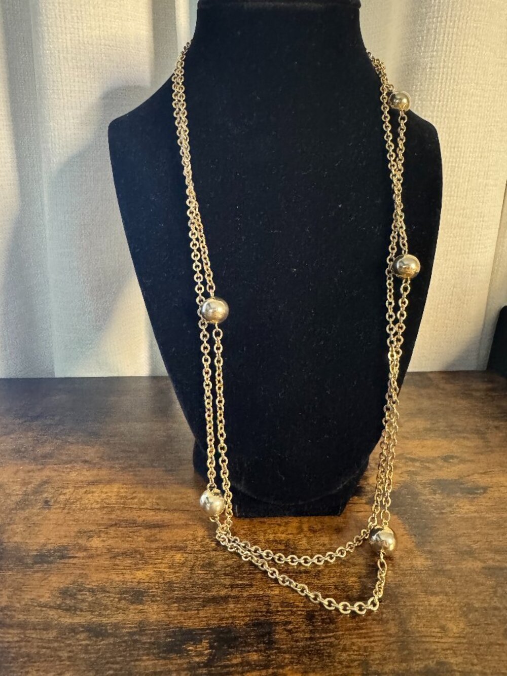 Vintage Monet 52 inch Gold Tone Station Necklace Opera Flapper